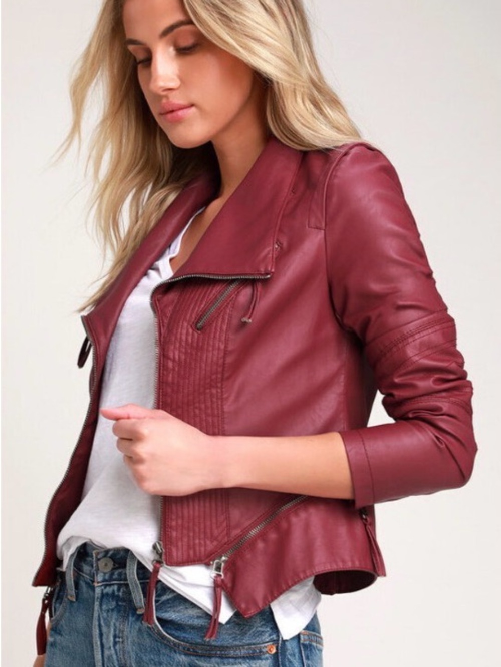 Up on a Tuesday Burgundy Vegan Leather Jacket